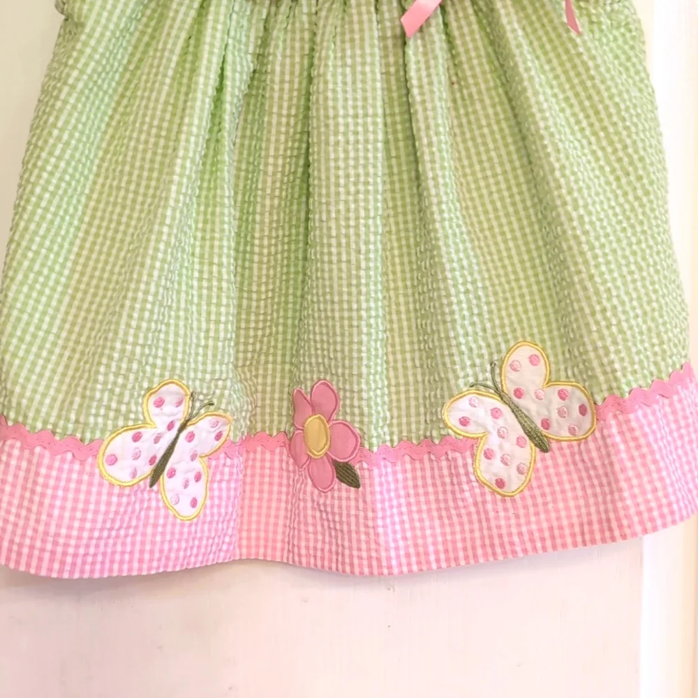 Samara Seersucker Toddler Dress. Flower Butterfly Applique. Size 24 Months